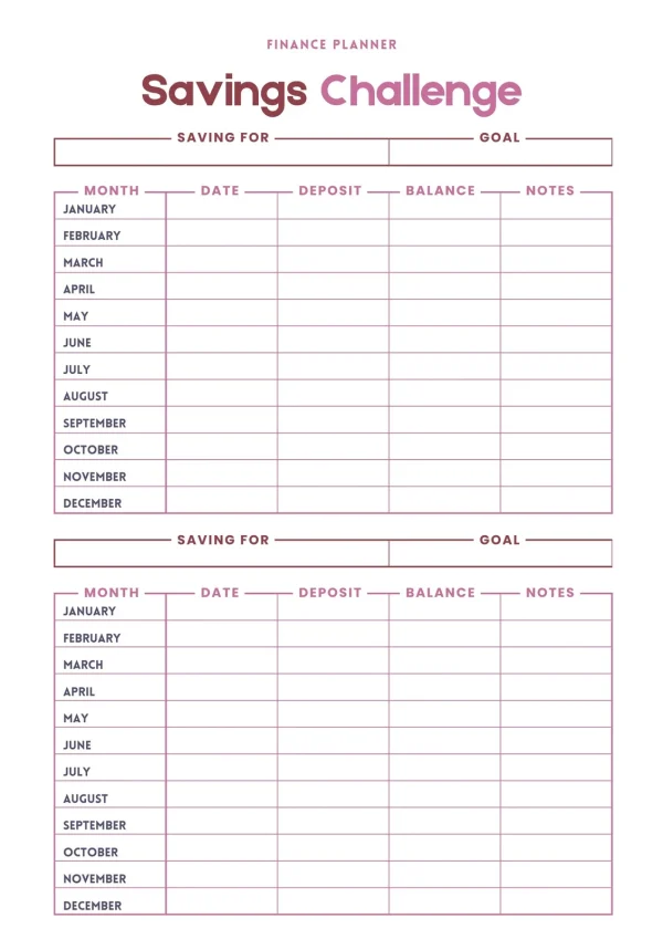 Savings Challenge Tracker (52 Weeks)